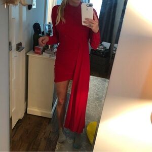 Nasty Gal Red Drape Mini Long Sleeve Dress